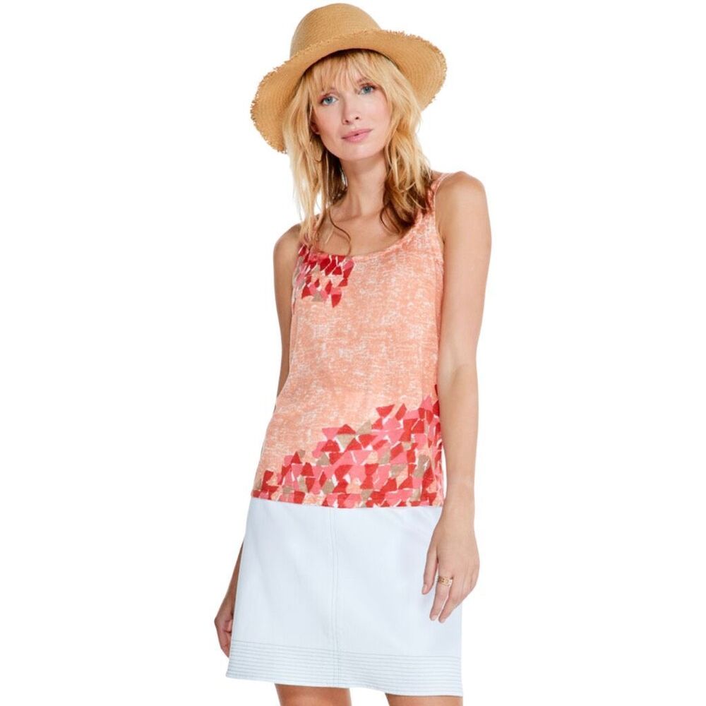 NIC+ZOE Sunburst Tank Top Medium NWT Orange Multi Linen Blend Sleeveless Printed